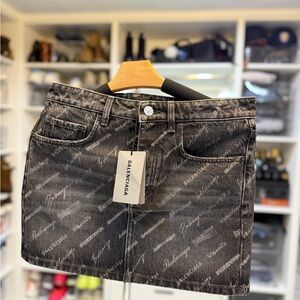 Balenciaga Charcoal Mini Skirt - All over Logo - New!